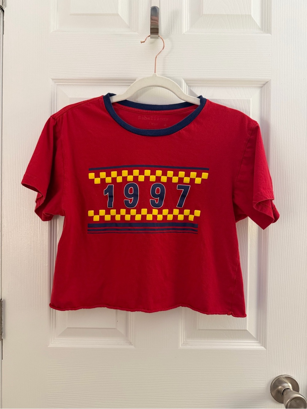 Rebellious One Red Retro 1997 Graphic Crop Top Medium